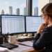 Polish finance professional reviewing digital tax records and electronic receipts in a modern office