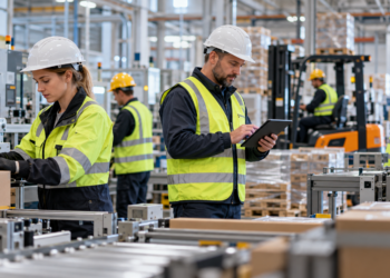 Workers in a modern Polish industrial workplace