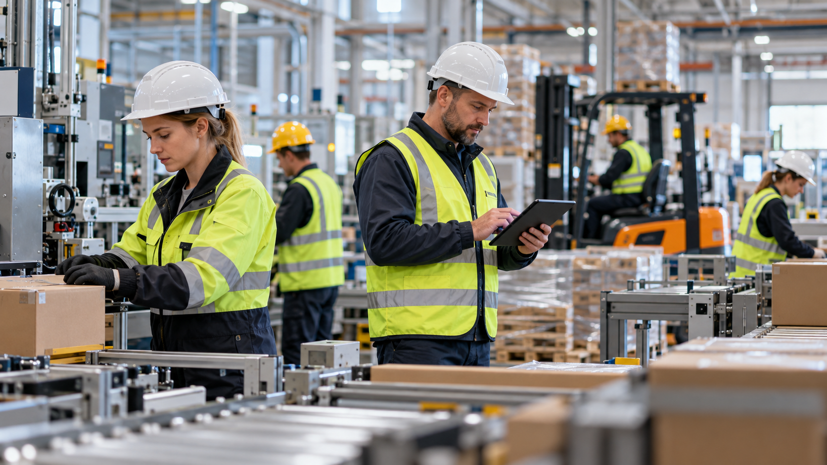 Workers in a modern Polish industrial workplace