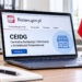 AI-generated conceptual depiction of a laptop showing a CEIDG-themed Polish business-registration website in an office; not an authentic screenshot of Biznes.gov.pl