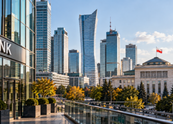 Warsaw financial district with bank offices and Polish government buildings
