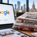 Google search screen beside Polish newspapers illustrating publisher payment negotiations