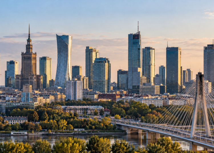 Warsaw financial district skyline representing Poland's capital market
