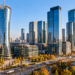 AI-generated cityscape representing Warsaw's business district with modern office towers and trams; conceptual image, not a documentary photograph of Berkshire Hathaway Specialty Insurance's office