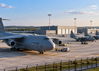 AI-generated illustration of transport aircraft on a generic airfield, not the planned Wrocław APOD facility.